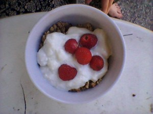 Erdbeeren aus dem Garten im Frühstück